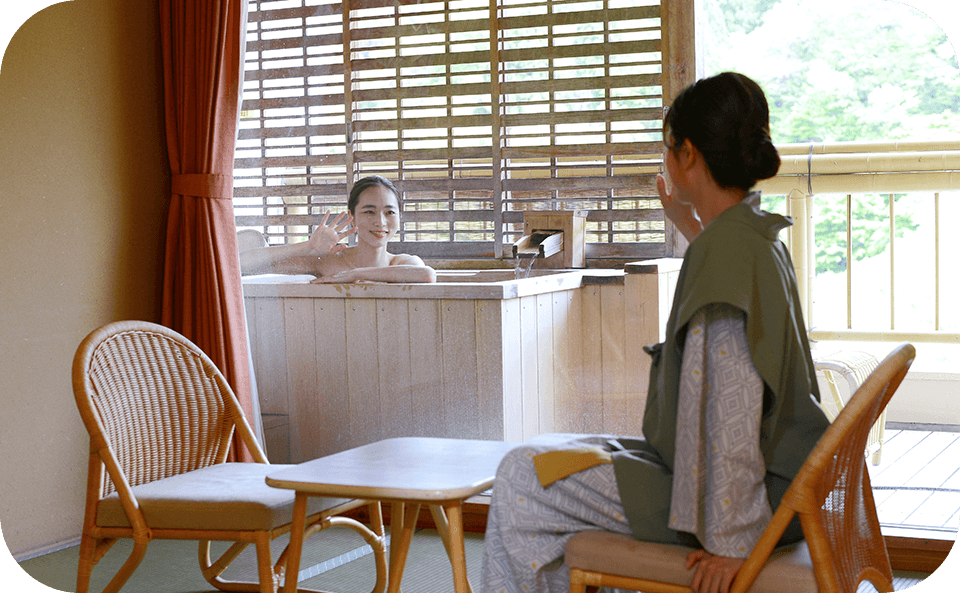 和モダンな設えの客室内観。落ち着きのある上質な空間