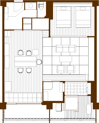 露天風呂付客室での寛ぎのシーン。愛犬と過ごす贅沢なひととき
